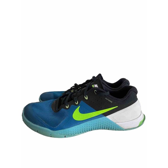 Men’s NIKE METCON 2 FLYWIRE RUNNING GYM CROSSFIT TRAINERS SHOES SZ 13 BLUE GREEN - Picture 2 of 8